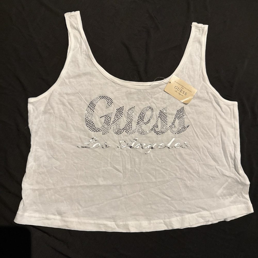 New Guess White Work Out Gym Tank Tops Tees Shirt Size S